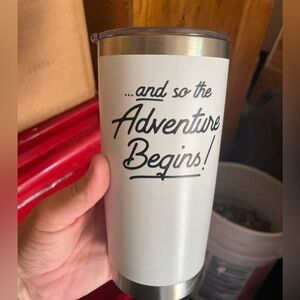 "And So The Adventure Begins" White Travel Tumbler